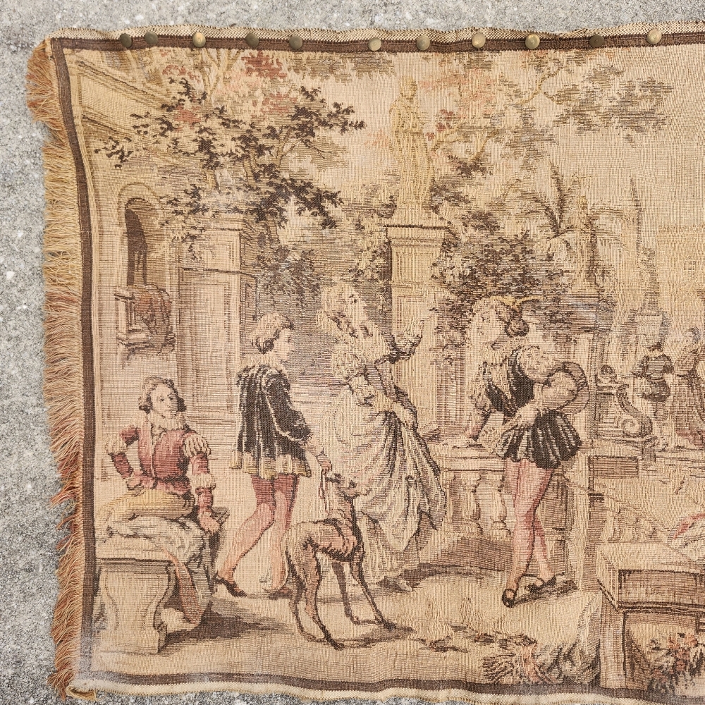 Vintage Antique Woven Tapestry Wall Hanging French 19 X 40 Made In Belgium - Picture 10 of 12